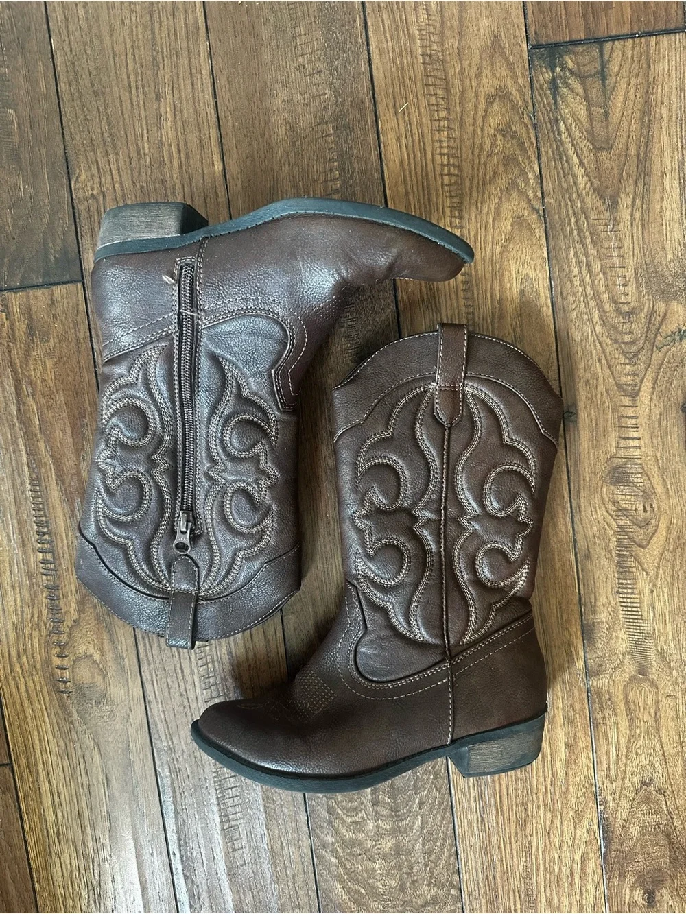 Brown Western Embossed Mid-Calf Cowboy Boots - Unbranded